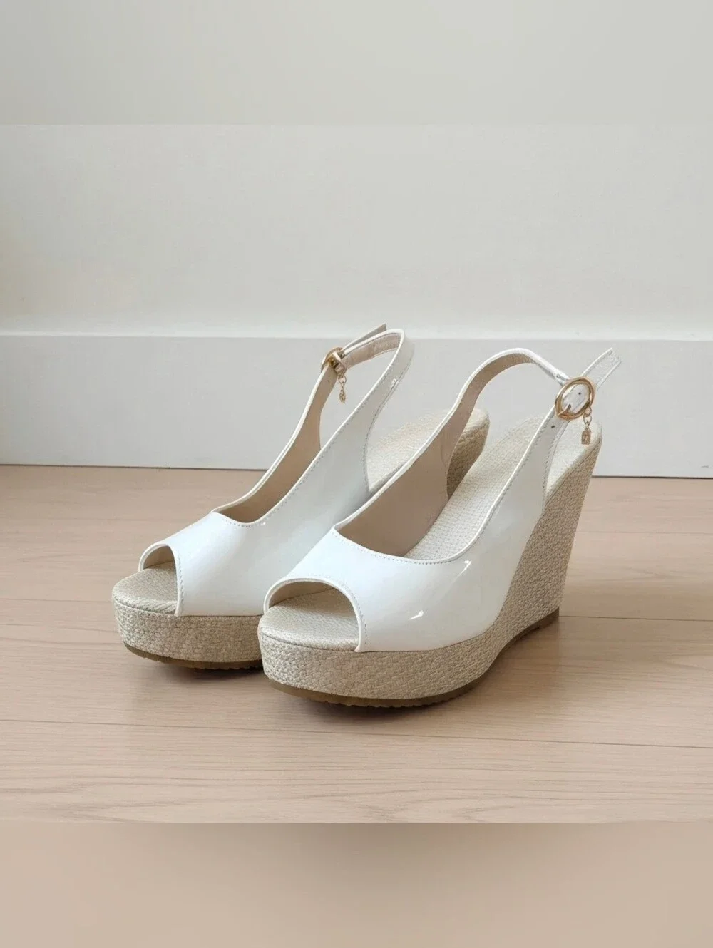 Women’s White Peep-Toe Platform Wedge Slingbacks
